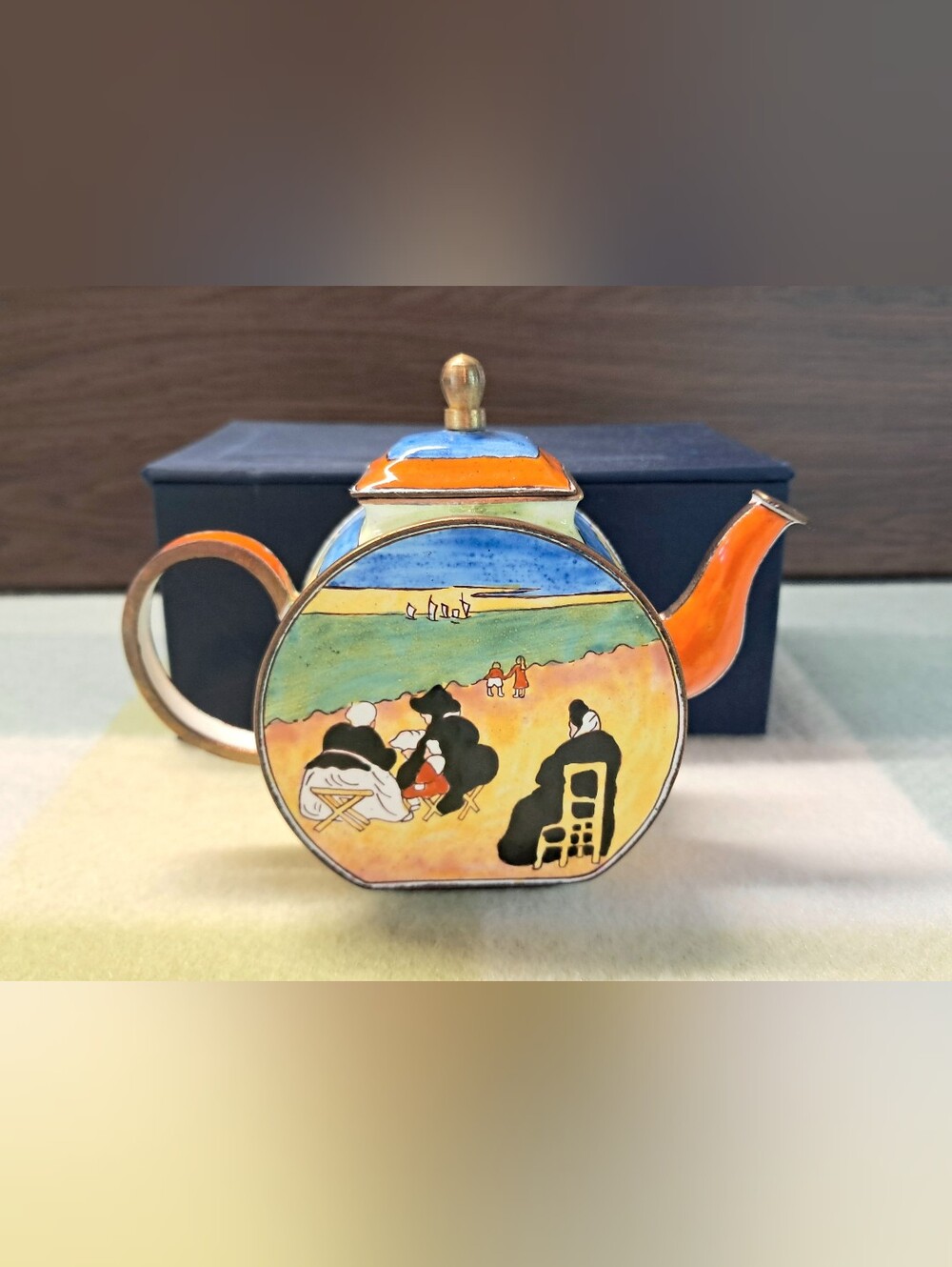 Charlotte Di Vita Trade+Aid Mini Copper Enamel Teapot 370 Orange Blue